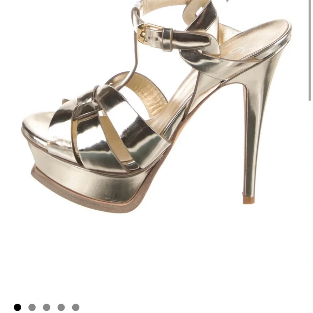 Yves Saint Laurent Shiny Gold Strappy Heels - Picture 6 of 6